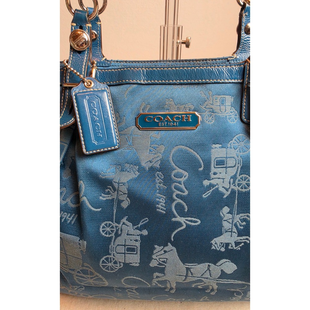 Coach Horse and Carriage Print Tote Bag Blue Jacquard Y2K Vintage F15157 - Picture 5 of 16